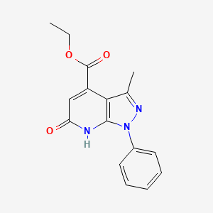 molecular formula C16H15N3O3 B2919027 ethyl 3-methyl-6-oxo-1-phenyl-6,7-dihydro-1H-pyrazolo[3,4-b]pyridine-4-carboxylate CAS No. 1160246-14-9