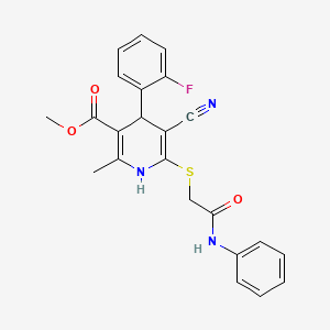 molecular formula C23H20FN3O3S B2919032 Methyl 5-cyano-4-(2-fluorophenyl)-2-methyl-6-((2-oxo-2-(phenylamino)ethyl)thio)-1,4-dihydropyridine-3-carboxylate CAS No. 684238-11-7