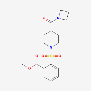 molecular formula C17H22N2O5S B2919051 Methyl 2-((4-(azetidine-1-carbonyl)piperidin-1-yl)sulfonyl)benzoate CAS No. 923790-99-2