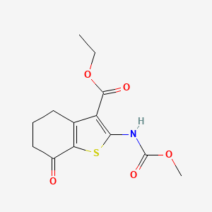 molecular formula C13H15NO5S B2919069 Ethyl 2-[(methoxycarbonyl)amino]-7-oxo-4,5,6,7-tetrahydro-1-benzothiophene-3-carboxylate CAS No. 356586-62-4