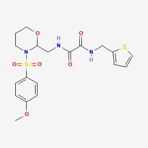 molecular formula C19H23N3O6S2 B2919196 N'-{[3-(4-methoxybenzenesulfonyl)-1,3-oxazinan-2-yl]methyl}-N-[(thiophen-2-yl)methyl]ethanediamide CAS No. 872880-76-7
