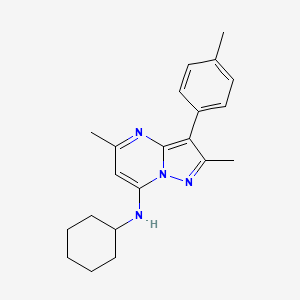 molecular formula C21H26N4 B2919203 N-cyclohexyl-2,5-dimethyl-3-(4-methylphenyl)pyrazolo[1,5-a]pyrimidin-7-amine CAS No. 890638-53-6
