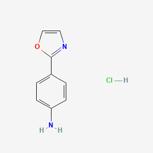 molecular formula C9H9ClN2O B2919250 2-(4-Aminophenyl)oxazole, hcl CAS No. 1351659-13-6; 62882-11-5