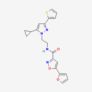 B2919254 N-(2-(5-cyclopropyl-3-(thiophen-2-yl)-1H-pyrazol-1-yl)ethyl)-5-(furan-2-yl)isoxazole-3-carboxamide CAS No. 1797244-99-5