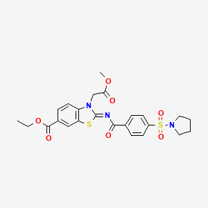 molecular formula C24H25N3O7S2 B2919327 ethyl (2Z)-3-(2-methoxy-2-oxoethyl)-2-{[4-(pyrrolidine-1-sulfonyl)benzoyl]imino}-2,3-dihydro-1,3-benzothiazole-6-carboxylate CAS No. 897733-97-0