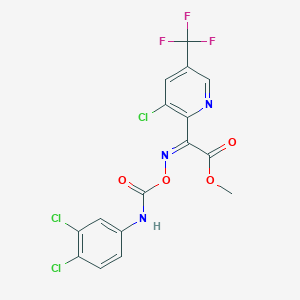 molecular formula C16H9Cl3F3N3O4 B2919338 Methyl 2-[3-chloro-5-(trifluoromethyl)-2-pyridinyl]-2-({[(3,4-dichloroanilino)carbonyl]oxy}imino)acetate CAS No. 882747-41-3