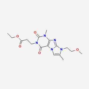 molecular formula C17H23N5O5 B2919368 ethyl 3-(8-(2-methoxyethyl)-1,7-dimethyl-2,4-dioxo-1H-imidazo[2,1-f]purin-3(2H,4H,8H)-yl)propanoate CAS No. 887465-68-1