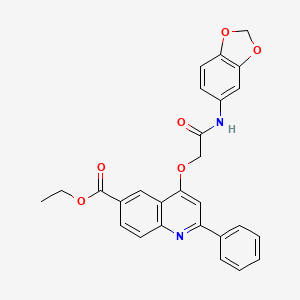 molecular formula C27H22N2O6 B2919394 ethyl 4-{[(2H-1,3-benzodioxol-5-yl)carbamoyl]methoxy}-2-phenylquinoline-6-carboxylate CAS No. 1114648-18-8