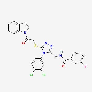 molecular formula C26H20Cl2FN5O2S B2919396 N-((4-(3,4-dichlorophenyl)-5-((2-(indolin-1-yl)-2-oxoethyl)thio)-4H-1,2,4-triazol-3-yl)methyl)-3-fluorobenzamide CAS No. 391914-89-9