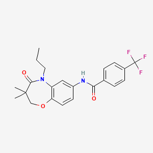 molecular formula C22H23F3N2O3 B2919454 N-(3,3-dimethyl-4-oxo-5-propyl-2,3,4,5-tetrahydro-1,5-benzoxazepin-7-yl)-4-(trifluoromethyl)benzamide CAS No. 921791-78-8