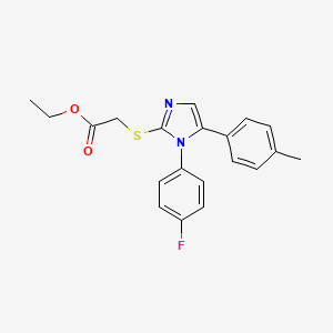 molecular formula C20H19FN2O2S B2919471 ethyl 2-((1-(4-fluorophenyl)-5-(p-tolyl)-1H-imidazol-2-yl)thio)acetate CAS No. 1207012-35-8