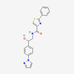 molecular formula C21H18N4O2S B2919489 N-{2-hydroxy-2-[4-(1H-pyrazol-1-yl)phenyl]ethyl}-2-phenyl-1,3-thiazole-4-carboxamide CAS No. 2415541-06-7