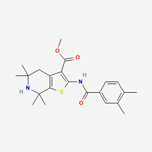 molecular formula C22H28N2O3S B2919505 methyl 2-(3,4-dimethylbenzamido)-5,5,7,7-tetramethyl-4H,5H,6H,7H-thieno[2,3-c]pyridine-3-carboxylate CAS No. 887900-56-3