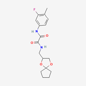 molecular formula C17H21FN2O4 B2919531 N1-(1,4-dioxaspiro[4.4]nonan-2-ylmethyl)-N2-(3-fluoro-4-methylphenyl)oxalamide CAS No. 899982-43-5