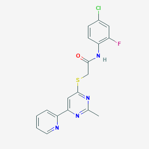 molecular formula C18H14ClFN4OS B2919655 N-(4-chloro-2-fluorophenyl)-2-((2-methyl-6-(pyridin-2-yl)pyrimidin-4-yl)thio)acetamide CAS No. 1251620-41-3