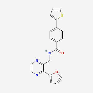 molecular formula C20H15N3O2S B2919689 N-((3-(furan-2-yl)pyrazin-2-yl)methyl)-4-(thiophen-2-yl)benzamide CAS No. 2034540-07-1