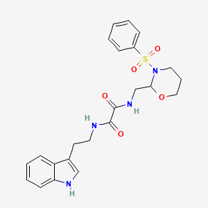 molecular formula C23H26N4O5S B2919761 N1-(2-(1H-indol-3-yl)ethyl)-N2-((3-(phenylsulfonyl)-1,3-oxazinan-2-yl)methyl)oxalamide CAS No. 872881-27-1