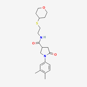 molecular formula C20H28N2O3S B2919772 1-(3,4-dimethylphenyl)-N-[2-(oxan-4-ylsulfanyl)ethyl]-5-oxopyrrolidine-3-carboxamide CAS No. 1904315-15-6