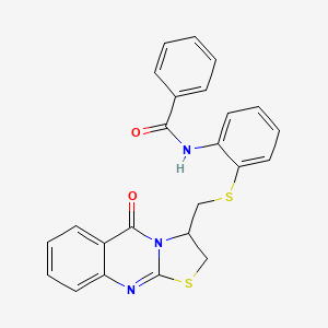 molecular formula C24H19N3O2S2 B2919785 N-{2-[({5-oxo-2H,3H,5H-[1,3]thiazolo[2,3-b]quinazolin-3-yl}methyl)sulfanyl]phenyl}benzamide CAS No. 477868-81-8
