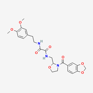 molecular formula C24H27N3O8 B2919855 N-{[3-(2H-1,3-benzodioxole-5-carbonyl)-1,3-oxazolidin-2-yl]methyl}-N'-[2-(3,4-dimethoxyphenyl)ethyl]ethanediamide CAS No. 874805-47-7