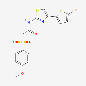 molecular formula C16H13BrN2O4S3 B2919856 N-(4-(5-bromothiophen-2-yl)thiazol-2-yl)-2-((4-methoxyphenyl)sulfonyl)acetamide CAS No. 941951-69-5