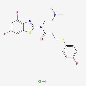molecular formula C20H21ClF3N3OS2 B2919858 N-(4,6-DIFLUORO-1,3-BENZOTHIAZOL-2-YL)-N-[2-(DIMETHYLAMINO)ETHYL]-3-[(4-FLUOROPHENYL)SULFANYL]PROPANAMIDE HYDROCHLORIDE CAS No. 1215407-99-0