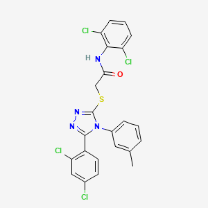 molecular formula C23H16Cl4N4OS B2919909 N-(2,6-dichlorophenyl)-2-{[5-(2,4-dichlorophenyl)-4-(3-methylphenyl)-4H-1,2,4-triazol-3-yl]sulfanyl}acetamide CAS No. 539807-84-6