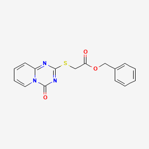 molecular formula C16H13N3O3S B2919943 benzyl 2-((4-oxo-4H-pyrido[1,2-a][1,3,5]triazin-2-yl)thio)acetate CAS No. 896331-75-2