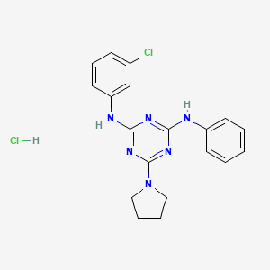 molecular formula C19H20Cl2N6 B2919955 N2-(3-chlorophenyl)-N4-phenyl-6-(pyrrolidin-1-yl)-1,3,5-triazine-2,4-diamine hydrochloride CAS No. 1179494-28-0