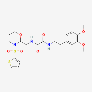 molecular formula C21H27N3O7S2 B2919990 N'-[2-(3,4-dimethoxyphenyl)ethyl]-N-{[3-(thiophene-2-sulfonyl)-1,3-oxazinan-2-yl]methyl}ethanediamide CAS No. 872986-67-9