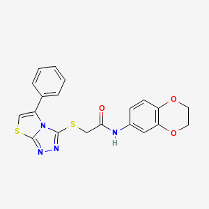 molecular formula C20H16N4O3S2 B2920009 N-(2,3-DIHYDRO-1,4-BENZODIOXIN-6-YL)-2-({5-PHENYL-[1,2,4]TRIAZOLO[3,4-B][1,3]THIAZOL-3-YL}SULFANYL)ACETAMIDE CAS No. 690271-67-1