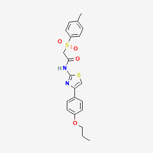molecular formula C21H22N2O4S2 B2920033 N-(4-(4-propoxyphenyl)thiazol-2-yl)-2-tosylacetamide CAS No. 895444-51-6