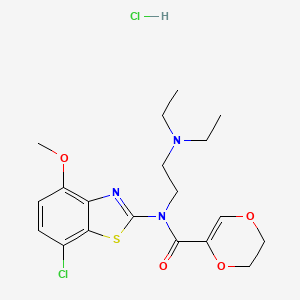 molecular formula C19H25Cl2N3O4S B2920049 N-(7-CHLORO-4-METHOXY-1,3-BENZOTHIAZOL-2-YL)-N-[2-(DIETHYLAMINO)ETHYL]-5,6-DIHYDRO-1,4-DIOXINE-2-CARBOXAMIDE HYDROCHLORIDE CAS No. 1217101-72-8