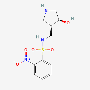 molecular formula C11H15N3O5S B2920058 N-[[(3R,4S)-4-Hydroxypyrrolidin-3-yl]methyl]-2-nitrobenzenesulfonamide CAS No. 2138119-99-8