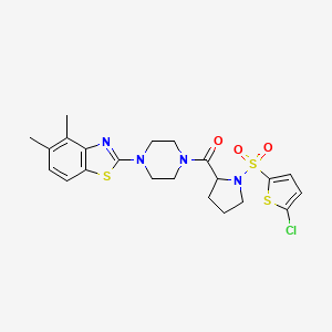 molecular formula C22H25ClN4O3S3 B2920099 (1-((5-Chlorothiophen-2-yl)sulfonyl)pyrrolidin-2-yl)(4-(4,5-dimethylbenzo[d]thiazol-2-yl)piperazin-1-yl)methanone CAS No. 1101187-59-0
