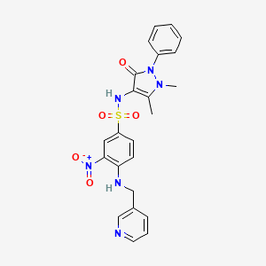 molecular formula C23H22N6O5S B2920128 N-(1,5-dimethyl-3-oxo-2-phenyl-2,3-dihydro-1H-pyrazol-4-yl)-3-nitro-4-{[(pyridin-3-yl)methyl]amino}benzene-1-sulfonamide CAS No. 763090-97-7