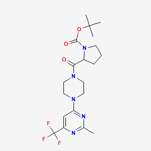 molecular formula C20H28F3N5O3 B2920148 Tert-butyl 2-(4-(2-methyl-6-(trifluoromethyl)pyrimidin-4-yl)piperazine-1-carbonyl)pyrrolidine-1-carboxylate CAS No. 2034206-69-2