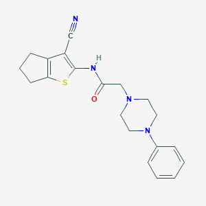 molecular formula C20H22N4OS B292015 N-(3-cyano-5,6-dihydro-4H-cyclopenta[b]thien-2-yl)-2-(4-phenyl-1-piperazinyl)acetamide 