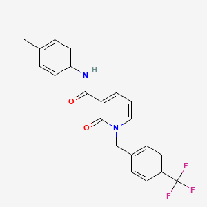 molecular formula C22H19F3N2O2 B2920188 N-(3,4-dimethylphenyl)-2-oxo-1-{[4-(trifluoromethyl)phenyl]methyl}-1,2-dihydropyridine-3-carboxamide CAS No. 400088-58-6