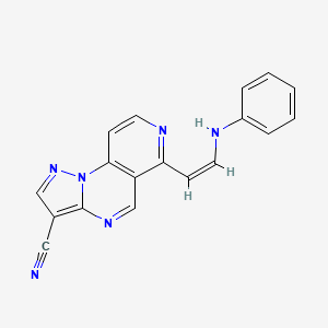 molecular formula C18H12N6 B2920193 6-(2-Anilinovinyl)pyrazolo[1,5-a]pyrido[3,4-e]pyrimidine-3-carbonitrile CAS No. 303144-79-8
