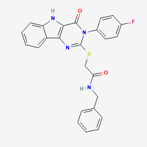 molecular formula C25H19FN4O2S B2920257 N-benzyl-2-{[3-(4-fluorophenyl)-4-oxo-3H,4H,5H-pyrimido[5,4-b]indol-2-yl]sulfanyl}acetamide CAS No. 536711-48-5