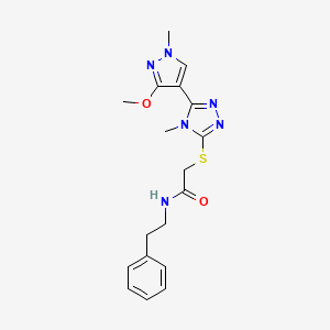 B2920276 2-((5-(3-methoxy-1-methyl-1H-pyrazol-4-yl)-4-methyl-4H-1,2,4-triazol-3-yl)thio)-N-phenethylacetamide CAS No. 1014071-52-3