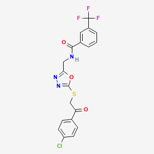 molecular formula C19H13ClF3N3O3S B2920287 N-((5-((2-(4-chlorophenyl)-2-oxoethyl)thio)-1,3,4-oxadiazol-2-yl)methyl)-3-(trifluoromethyl)benzamide CAS No. 872621-23-3