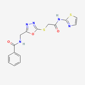 molecular formula C15H13N5O3S2 B2920289 N-((5-((2-oxo-2-(thiazol-2-ylamino)ethyl)thio)-1,3,4-oxadiazol-2-yl)methyl)benzamide CAS No. 872613-57-5