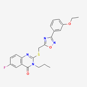 molecular formula C22H21FN4O3S B2920293 2-(((3-(3-ethoxyphenyl)-1,2,4-oxadiazol-5-yl)methyl)thio)-6-fluoro-3-propylquinazolin-4(3H)-one CAS No. 2320727-42-0