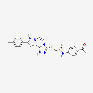 molecular formula C24H20N6O2S B2920300 N-(4-acetylphenyl)-2-{[11-(4-methylphenyl)-3,4,6,9,10-pentaazatricyclo[7.3.0.0^{2,6}]dodeca-1(12),2,4,7,10-pentaen-5-yl]sulfanyl}acetamide CAS No. 1223780-00-4