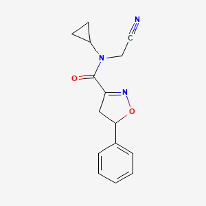 molecular formula C15H15N3O2 B2920335 N-(cyanomethyl)-N-cyclopropyl-5-phenyl-4,5-dihydro-1,2-oxazole-3-carboxamide CAS No. 1797852-37-9
