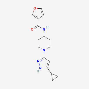 molecular formula C16H20N4O2 B2920371 N-[1-(5-cyclopropyl-1H-pyrazol-3-yl)piperidin-4-yl]furan-3-carboxamide CAS No. 2034201-59-5