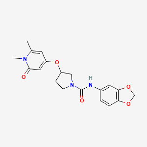 molecular formula C19H21N3O5 B2920377 N-(2H-1,3-benzodioxol-5-yl)-3-[(1,6-dimethyl-2-oxo-1,2-dihydropyridin-4-yl)oxy]pyrrolidine-1-carboxamide CAS No. 1903864-66-3