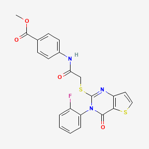 molecular formula C22H16FN3O4S2 B2920422 methyl 4-(2-{[3-(2-fluorophenyl)-4-oxo-3H,4H-thieno[3,2-d]pyrimidin-2-yl]sulfanyl}acetamido)benzoate CAS No. 1260987-63-0